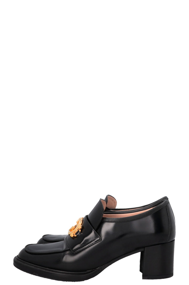 Mocassins à talons GUCCI à motif GG entrelacé noirs