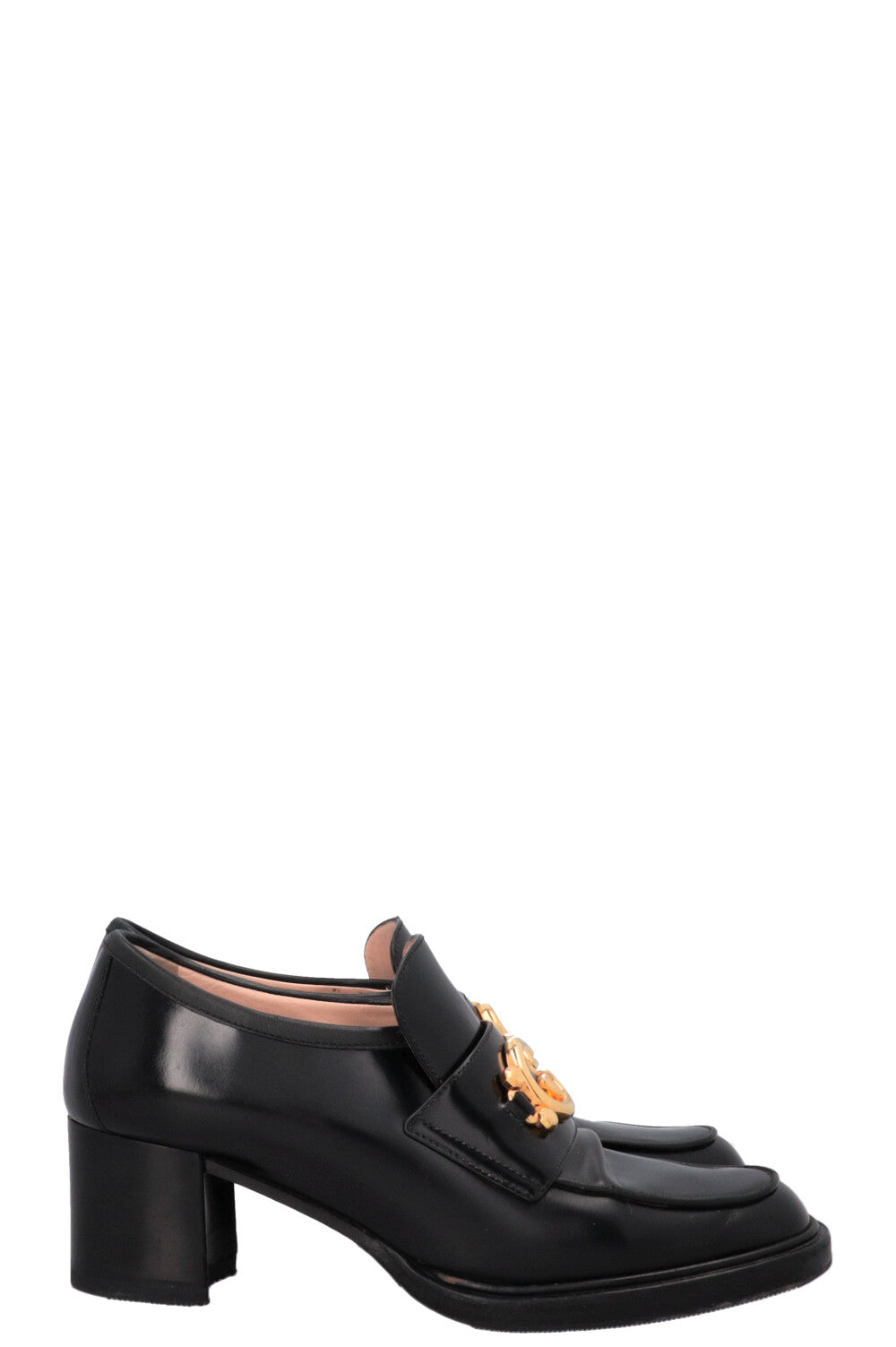 Mocassins à talons GUCCI à motif GG entrelacé noirs