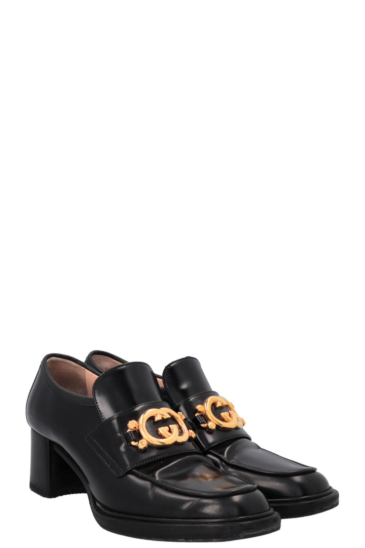Mocassins à talons GUCCI à motif GG entrelacé noirs