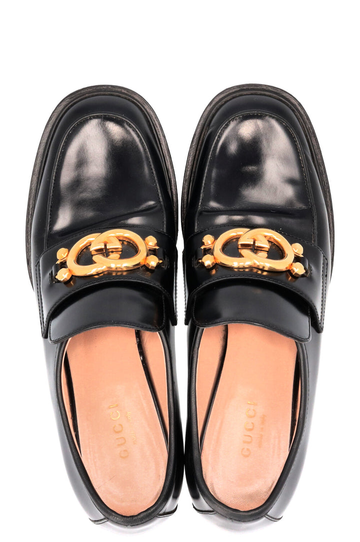Mocassins à talons GUCCI à motif GG entrelacé noirs
