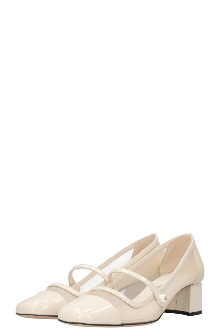 JIMMY CHOO Bridal Elisa 45 Mary Jane Heels Mesh Off-White