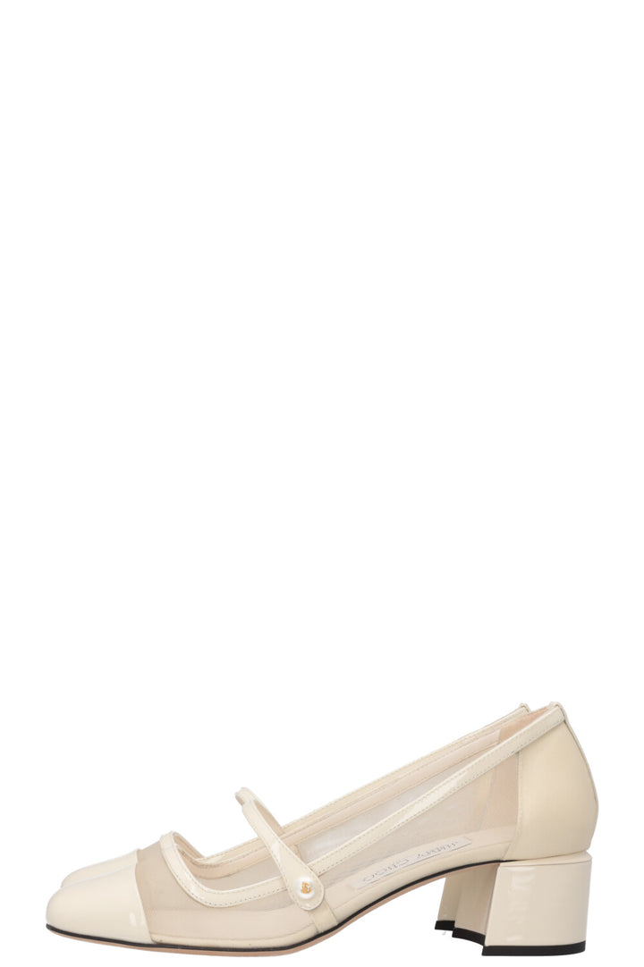 JIMMY CHOO Bridal Elisa 45 Mary Jane Heels Mesh Off-White