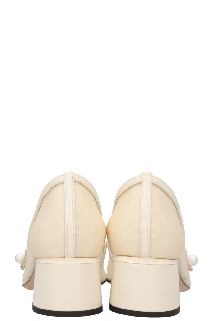 JIMMY CHOO Bridal Elisa 45 Mary Jane Heels Mesh Off-White