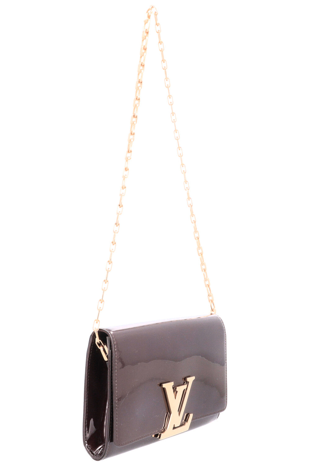 LOUIS VUITTON Louise LV Chain Clutch Amaranthe Patent