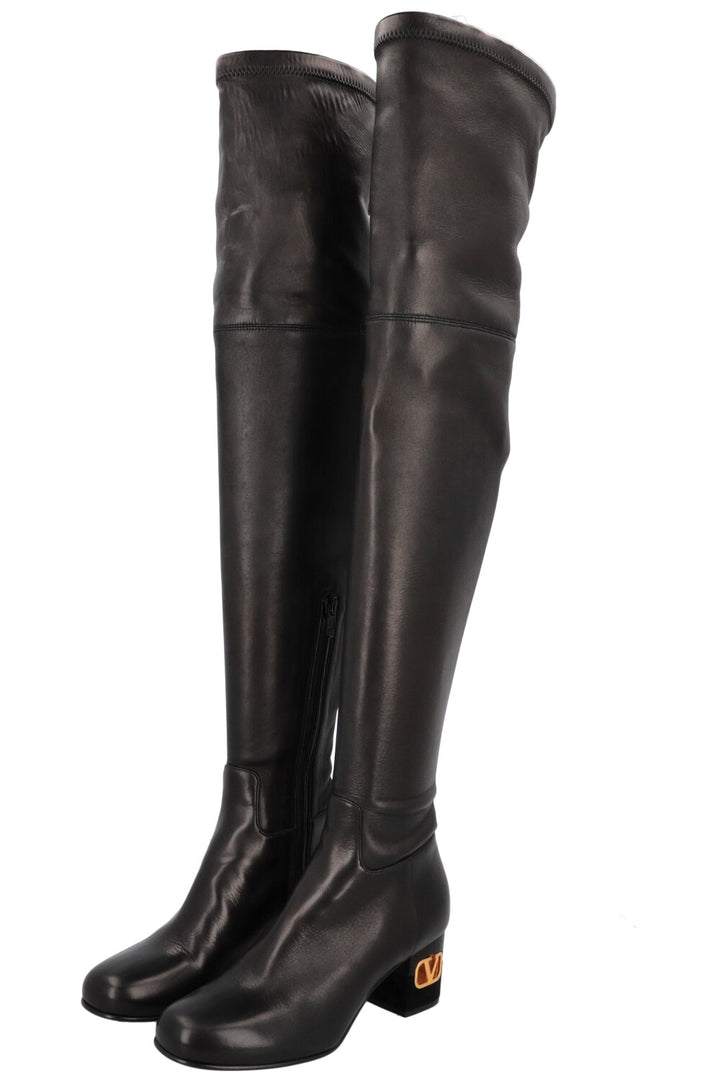 VALENTINO V Logo Overknee Boot Black Nappa