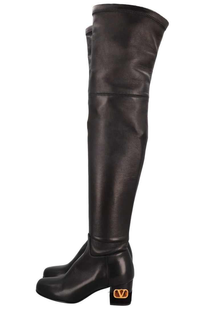 VALENTINO V Logo Overknee Boot Black Nappa