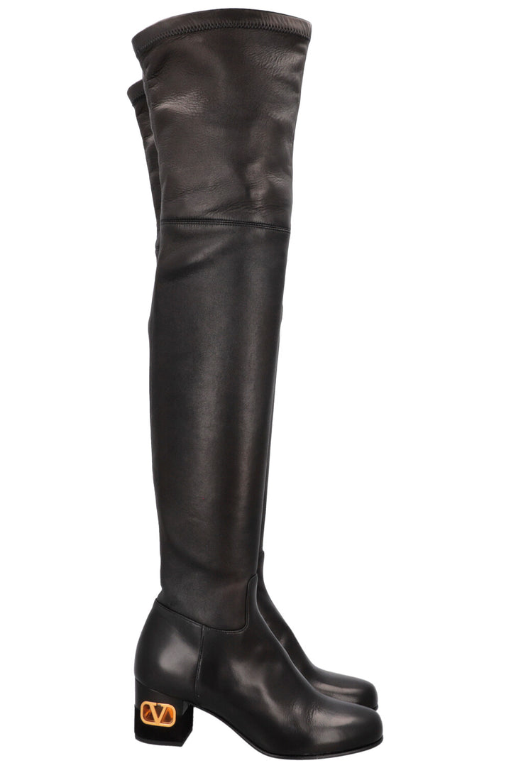 VALENTINO V Logo Overknee Boot Black Nappa