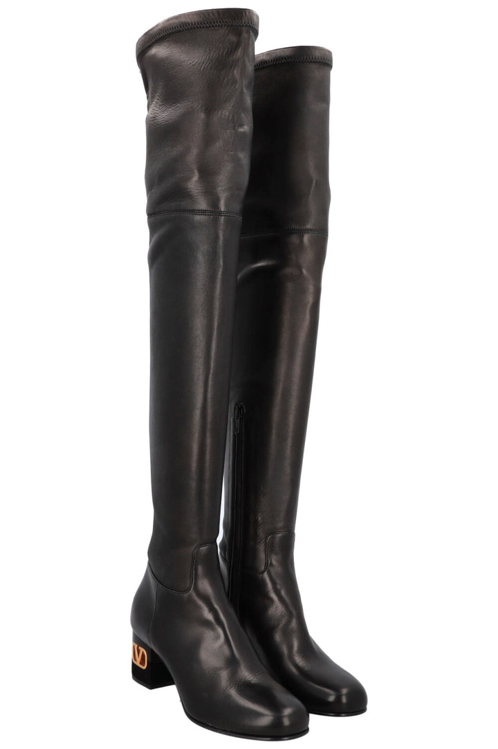VALENTINO V Logo Overknee Boot Black Nappa
