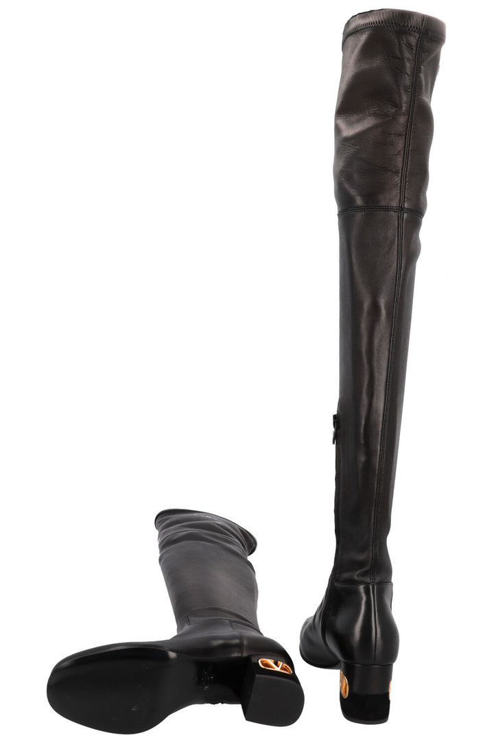 VALENTINO V Logo Overknee Boot Black Nappa