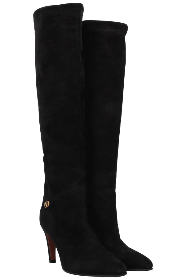 VALENTINO V Logo Knee High Boots Suede
