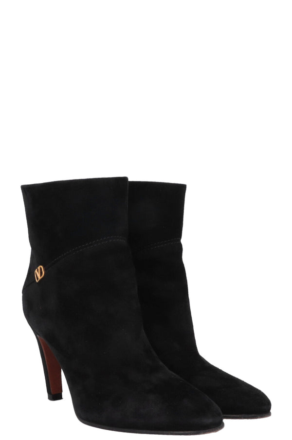VALENTINO V Logo Ankle Boots Black Suede