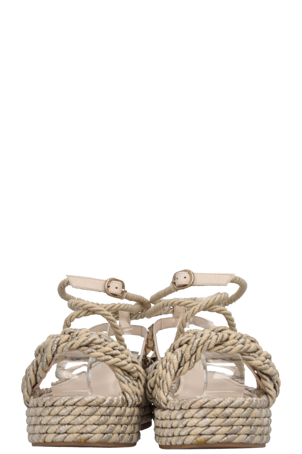 VALENTINO Cord Rockstud Plateau Flats Silver