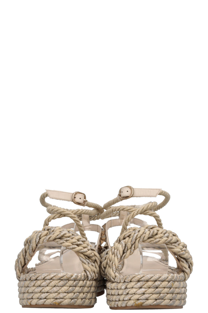 VALENTINO Cord Rockstud Plateau Flats Silver