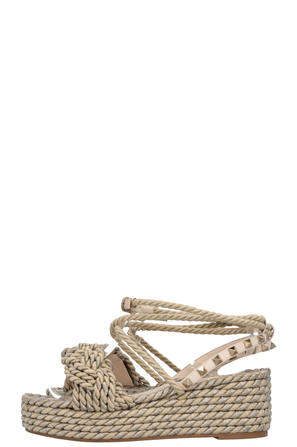 VALENTINO Cord Rockstud Plateau Flats Silver