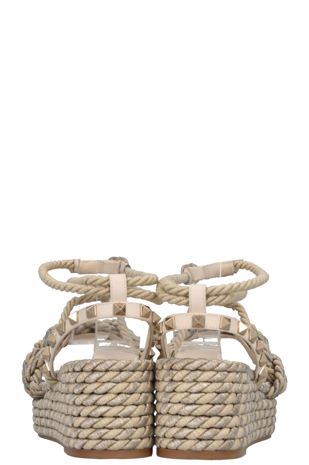 VALENTINO Cord Rockstud Plateau Flats Silver