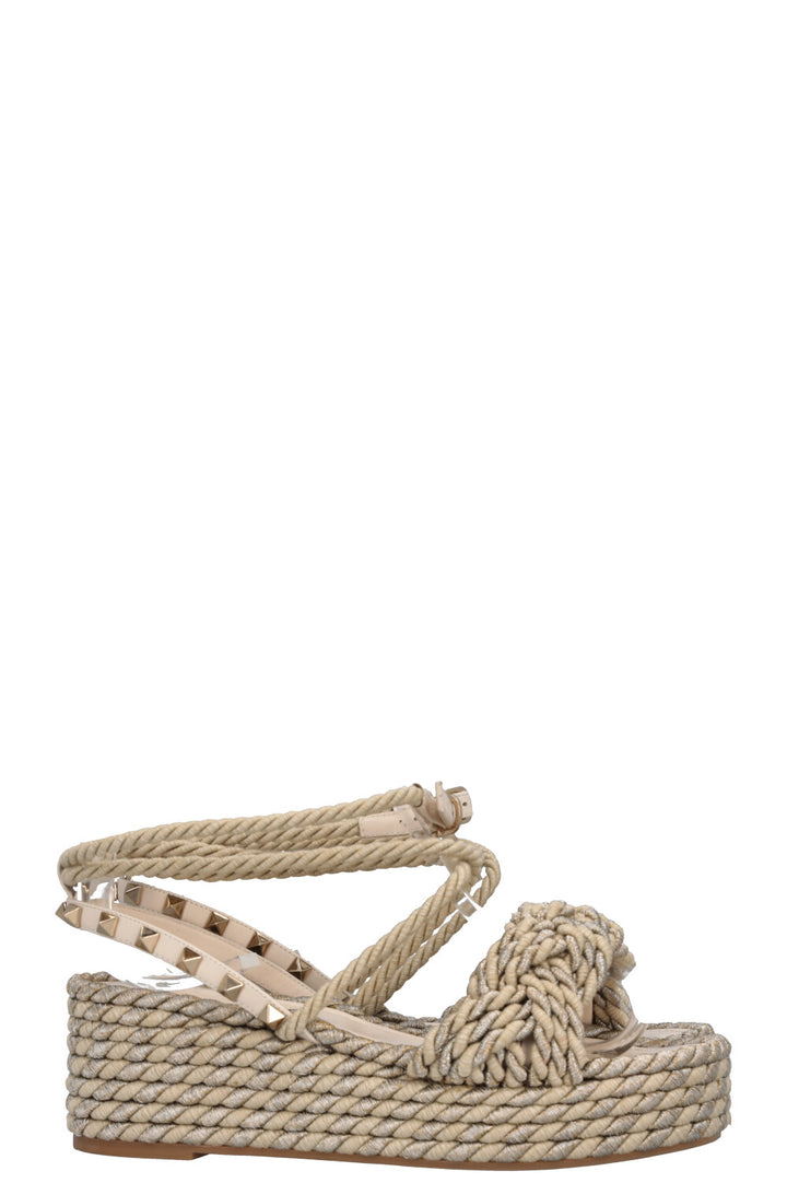 VALENTINO Cord Rockstud Plateau Flats Silver