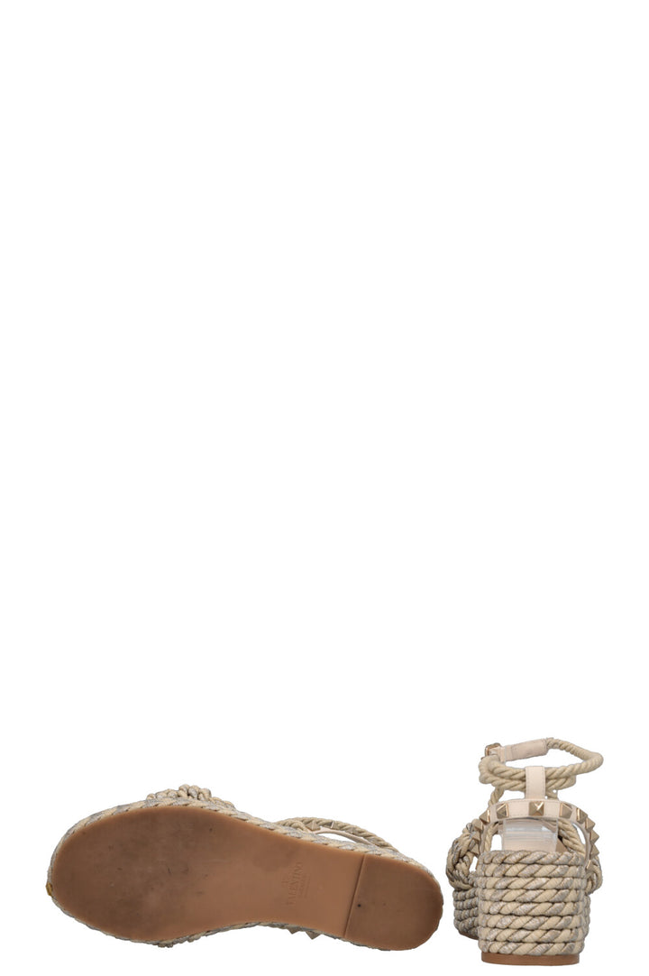 VALENTINO Cord Rockstud Plateau Flats Silver