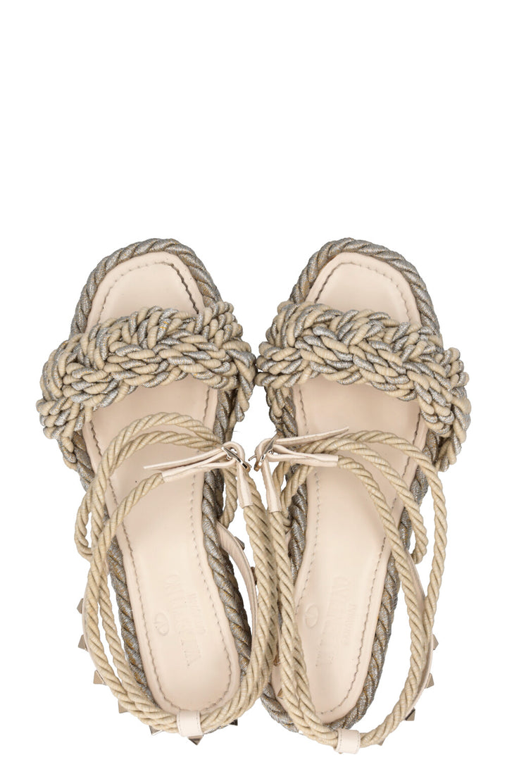 VALENTINO Cord Rockstud Plateau Flats Silver
