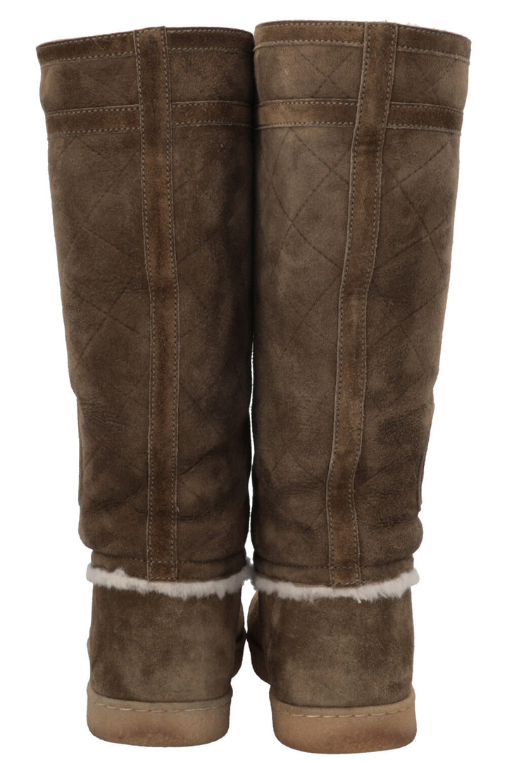 CHANEL CC Shearling Boots Suede Khaki