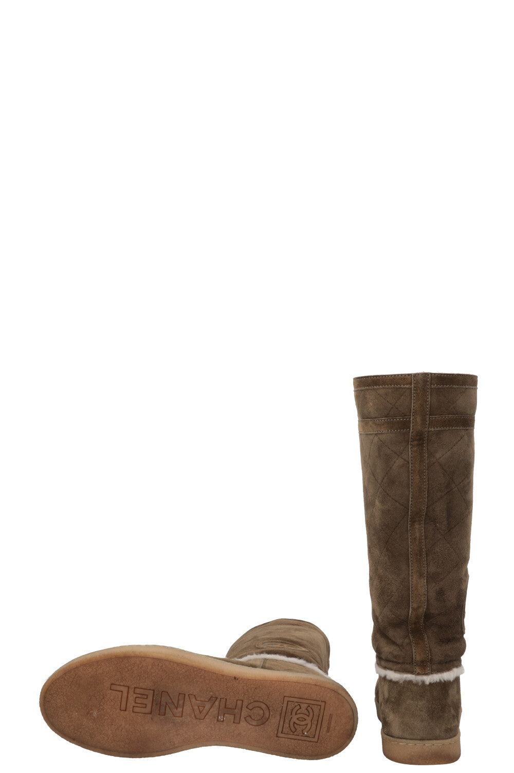 CHANEL CC Shearling Boots Suede Khaki