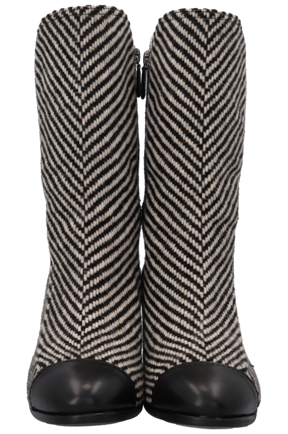 CHANEL CC Tweed Ankle Boots Black White