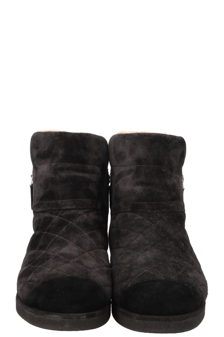 CHANEl Shearling Ankle Boots Suede Charcoal