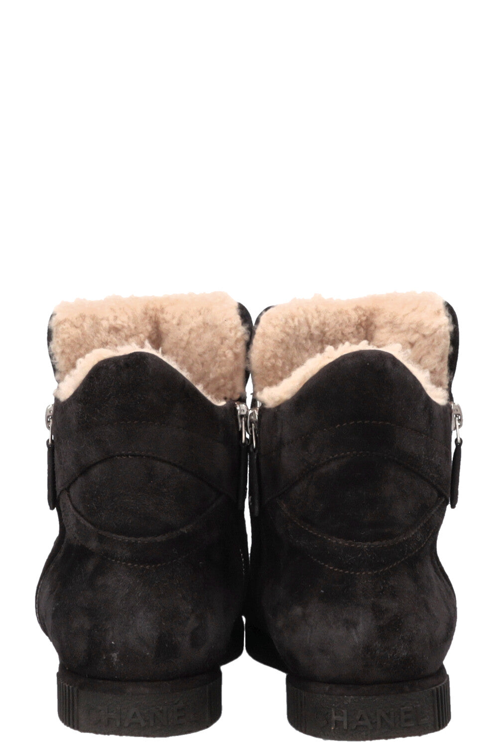CHANEl Shearling Ankle Boots Suede Charcoal