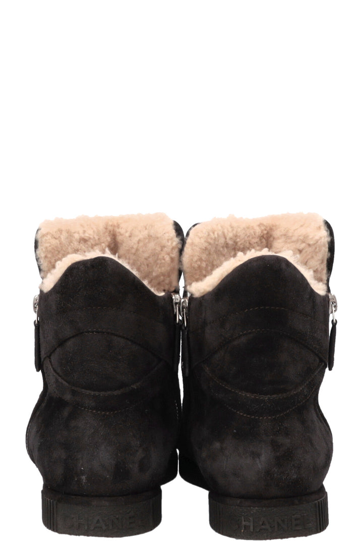 CHANEl Shearling Ankle Boots Suede Charcoal