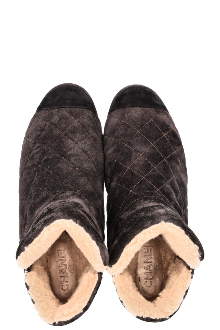 CHANEl Shearling Ankle Boots Suede Charcoal