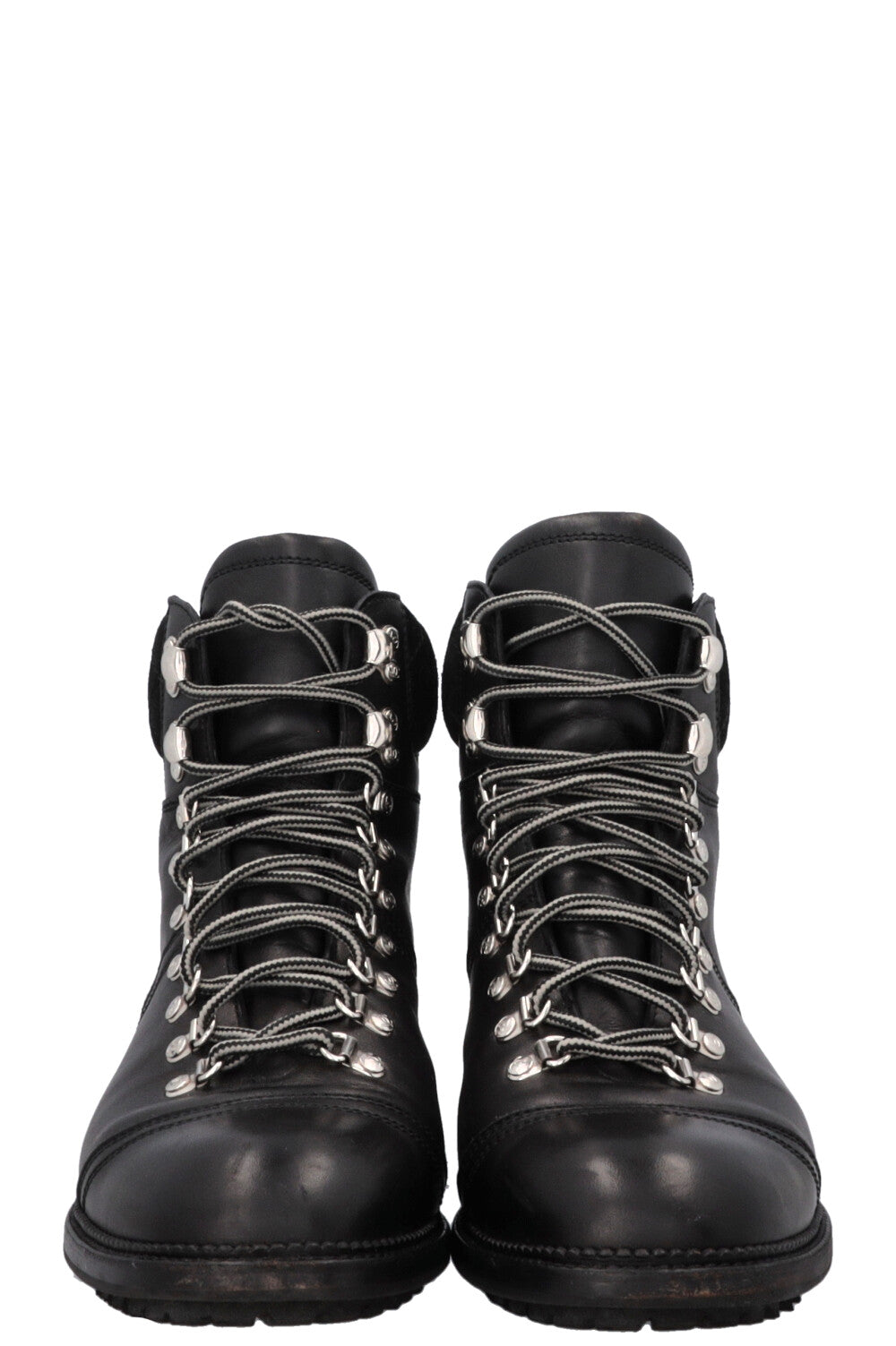 CHANEL CC Lace Up Hiking Boots Black Leather