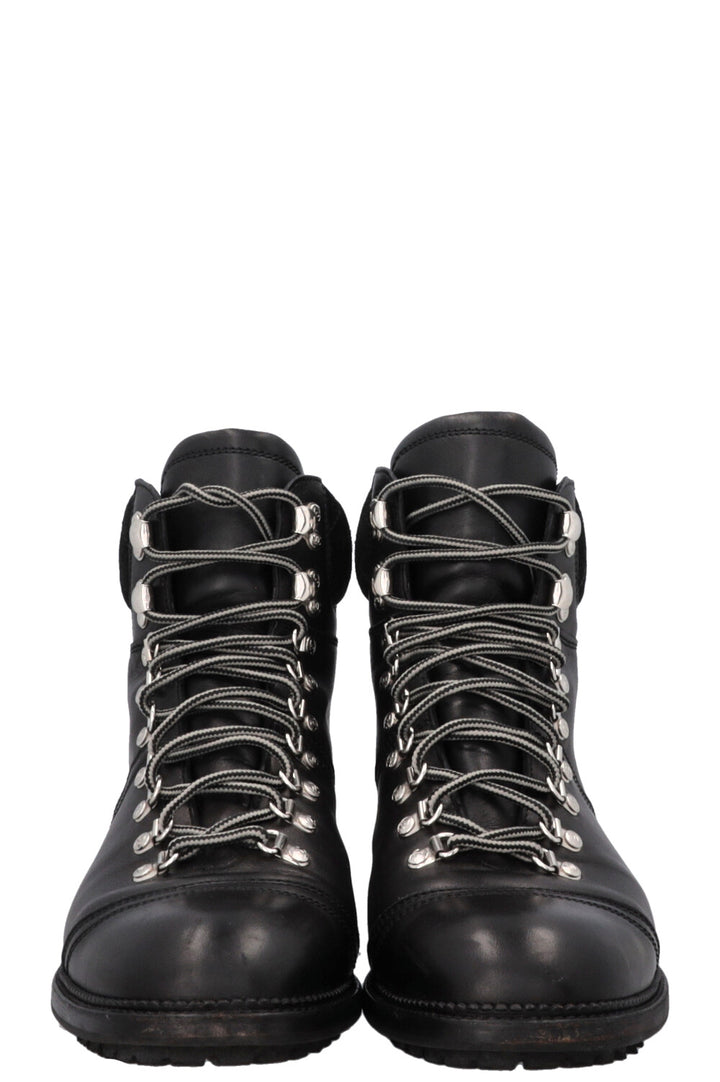CHANEL CC Lace Up Hiking Boots Black Leather