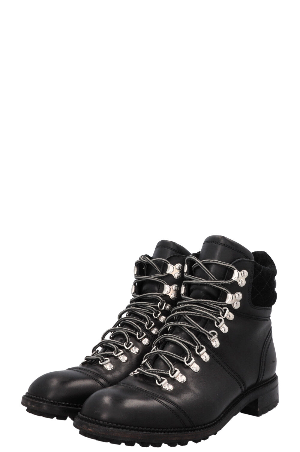 CHANEL CC Lace Up Hiking Boots Black Leather