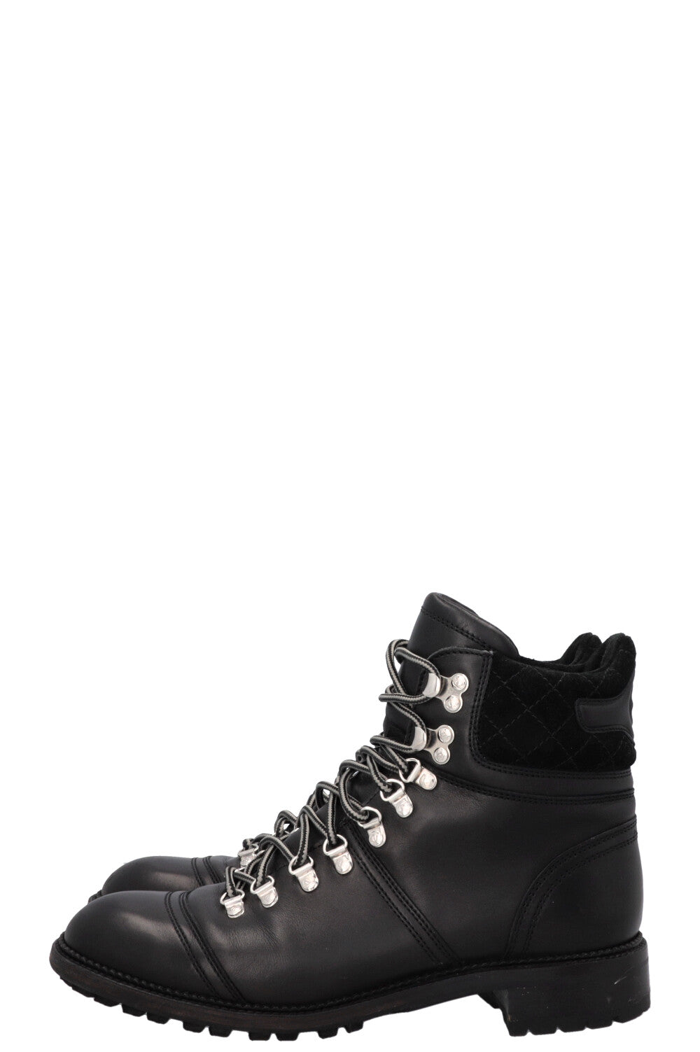 CHANEL CC Lace Up Hiking Boots Black Leather