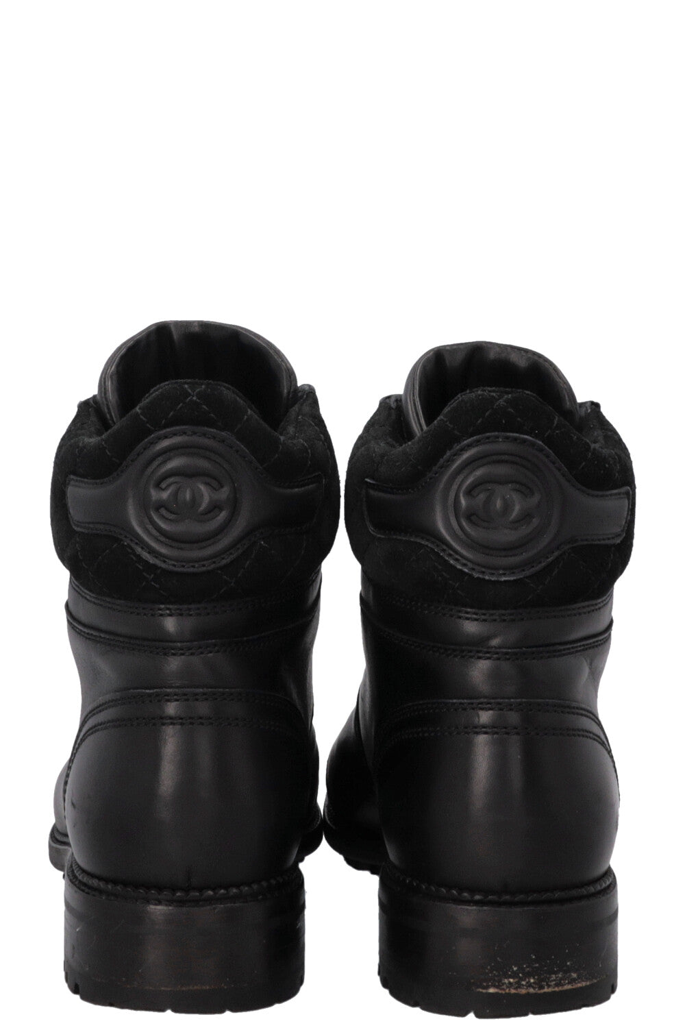 CHANEL CC Lace Up Hiking Boots Black Leather