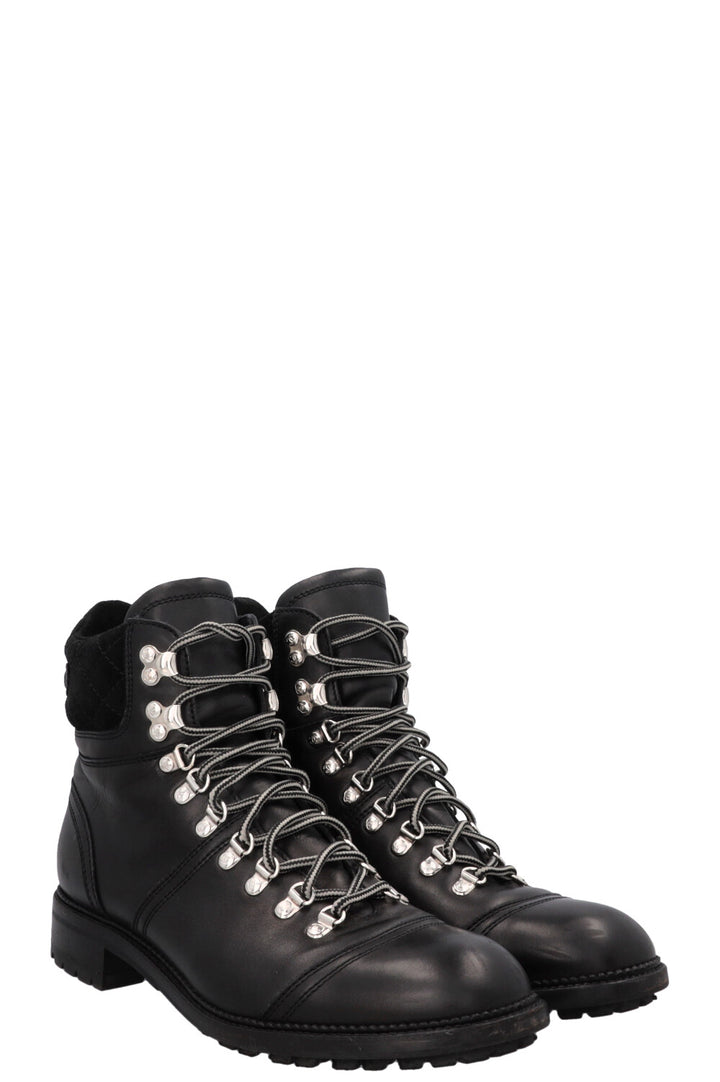 CHANEL CC Lace Up Hiking Boots Black Leather
