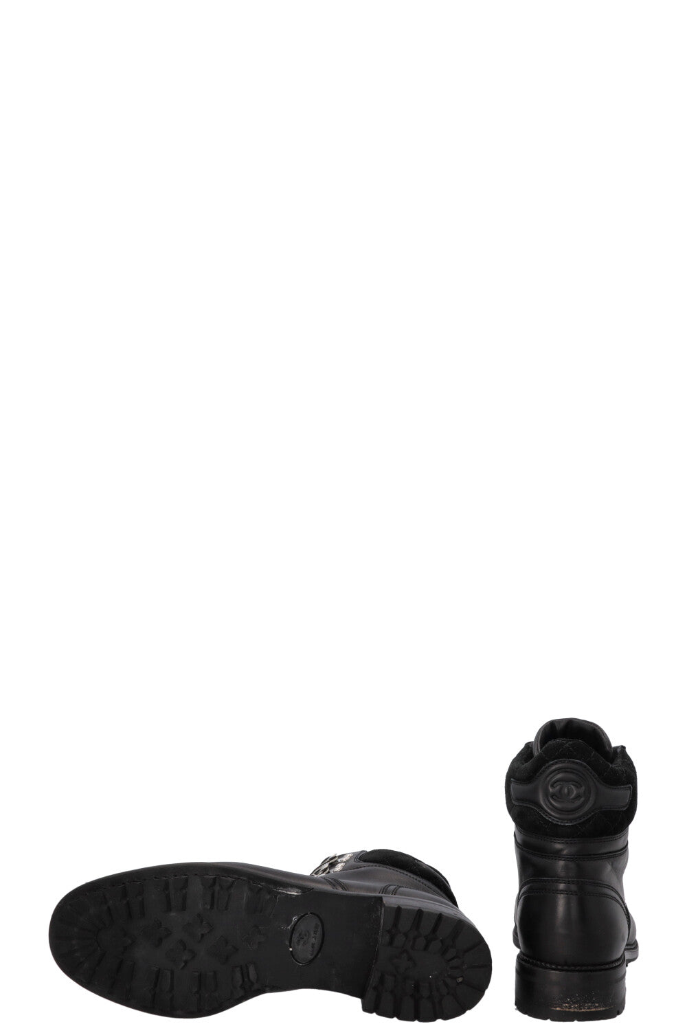 CHANEL CC Lace Up Hiking Boots Black Leather