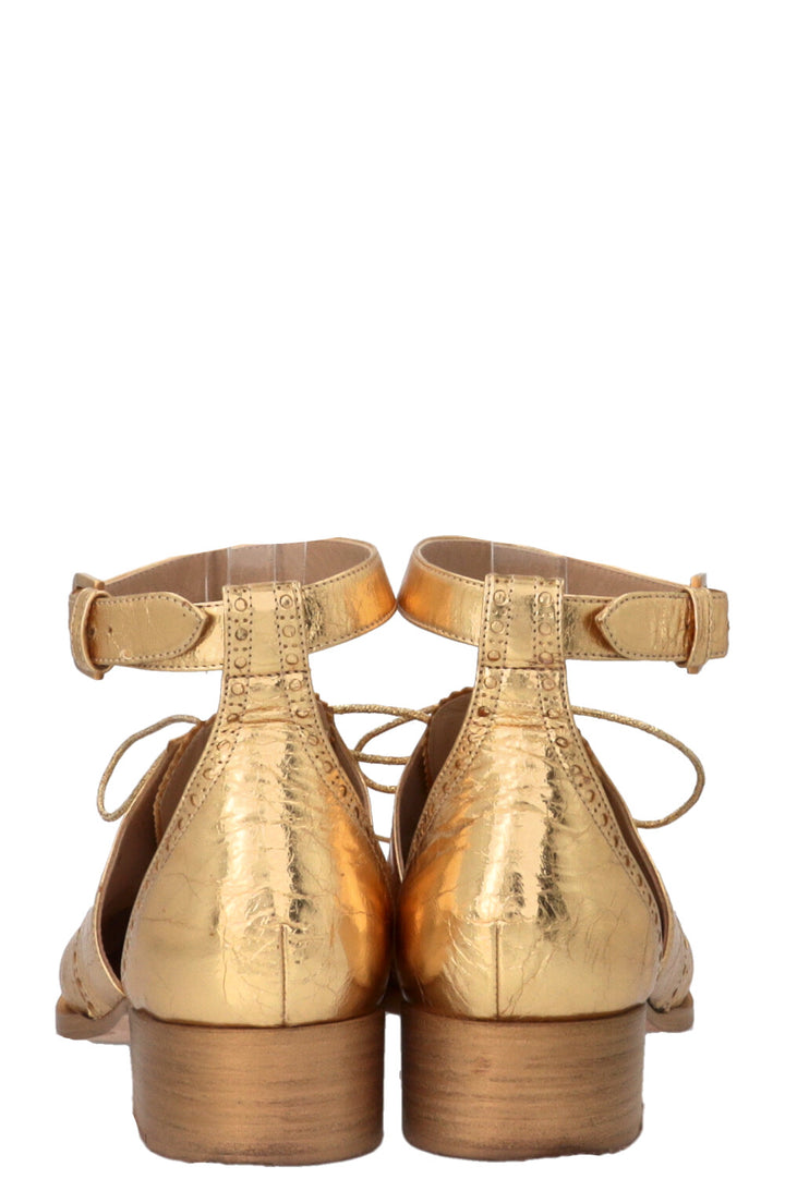 CHANEL 2015 CC Wingtip Loafers Leather Gold