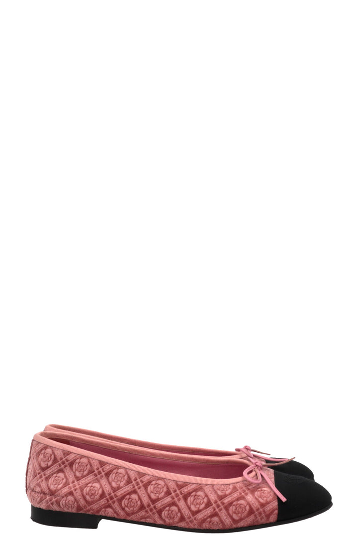 CHANEL Classic CC Camellia Ballet Flats Velvet Pink