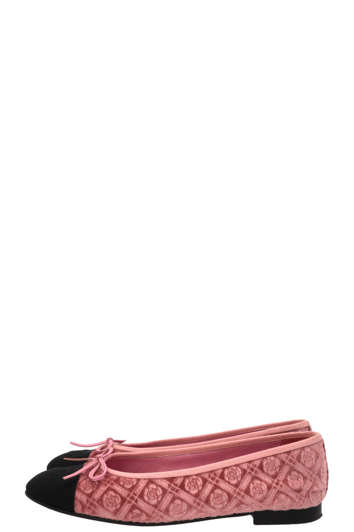 CHANEL Classic CC Camellia Ballet Flats Velvet Pink