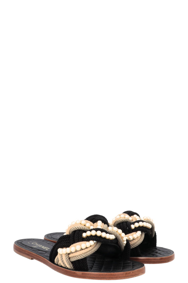 CHANEL 2017 Braided Beaded Pearl Slides