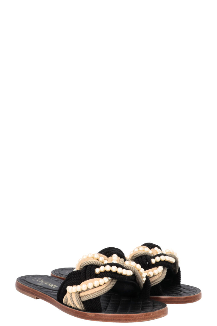 CHANEL 2017 Braided Beaded Pearl Slides