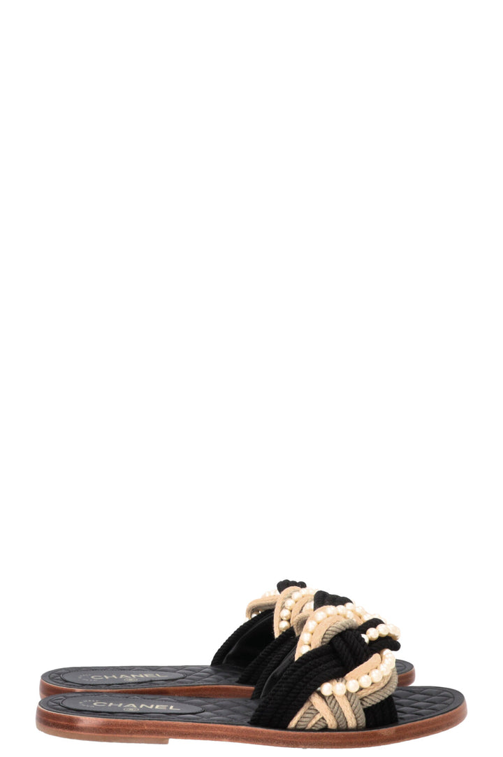 CHANEL 2017 Braided Beaded Pearl Slides