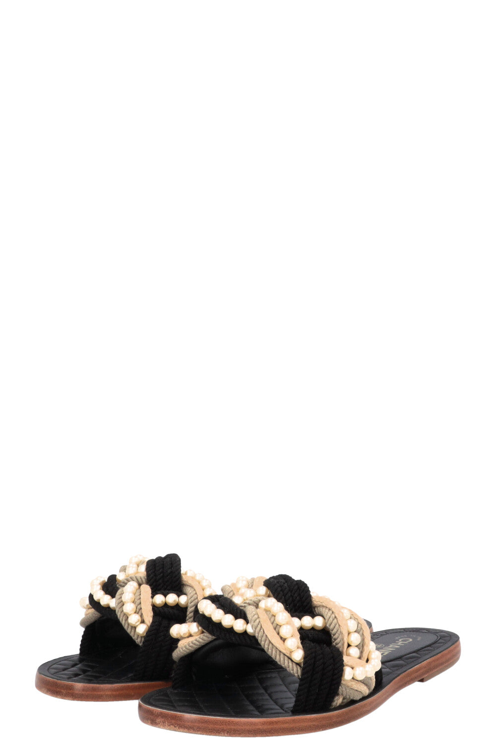 CHANEL 2017 Braided Beaded Pearl Slides