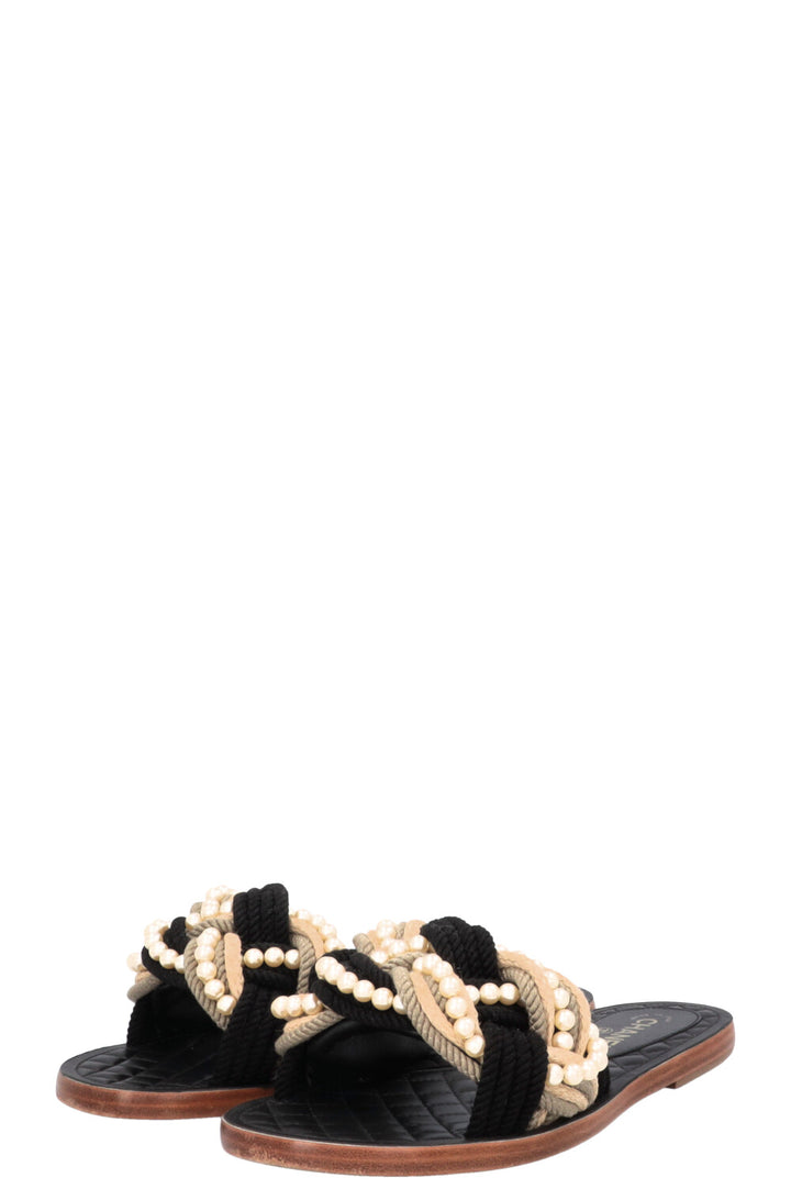 CHANEL 2017 Braided Beaded Pearl Slides