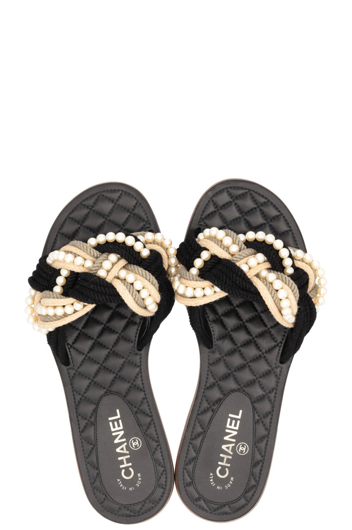 CHANEL 2017 Braided Beaded Pearl Slides