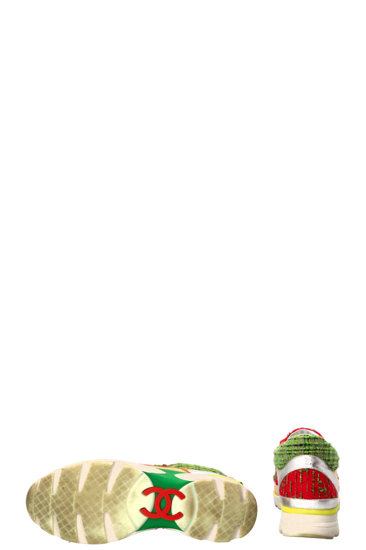 CHANEL Low Top Sneakers Tweed Gold