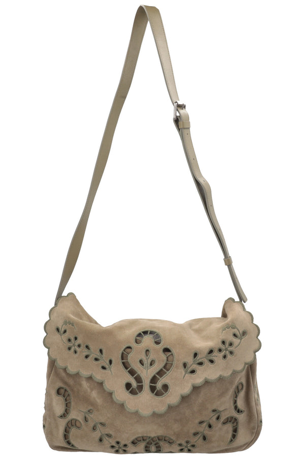 CHANEL Sac bandoulière découpé floral en daim vert