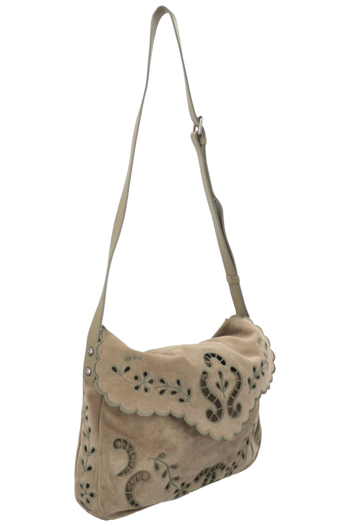 CHANEL Sac bandoulière découpé floral en daim vert