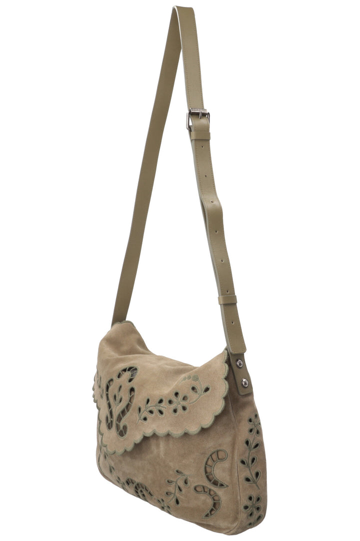 CHANEL Sac bandoulière découpé floral en daim vert