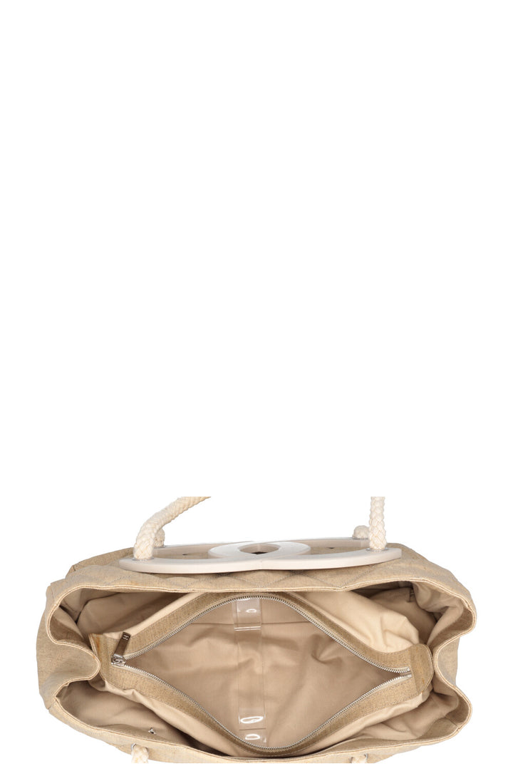 CHANEL 2008 Cruise Yacht CC Tote Bag Beige